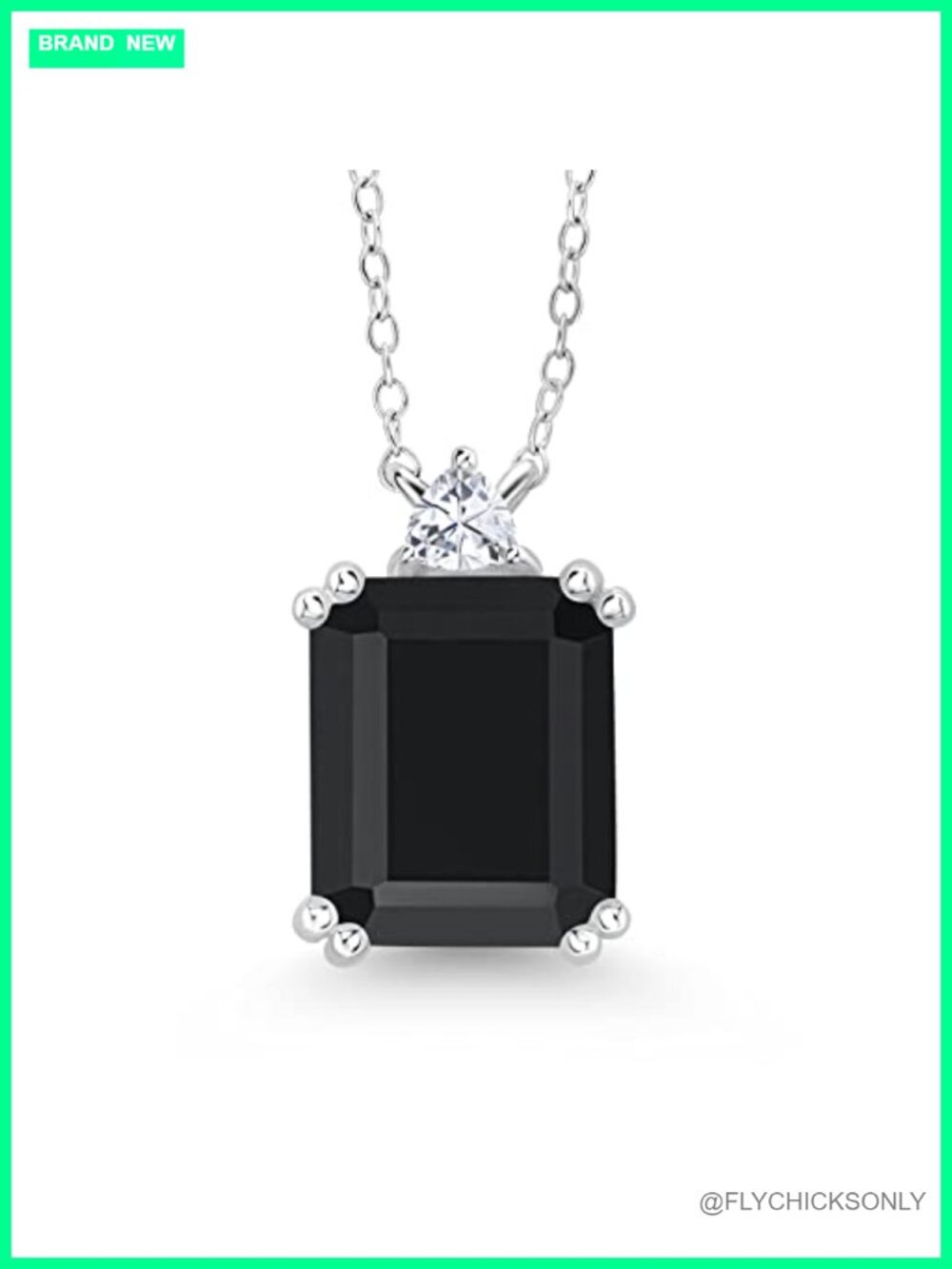 925 Sterling Silver Emerald Cut Gemstone Pendant Necklace with Moissanite